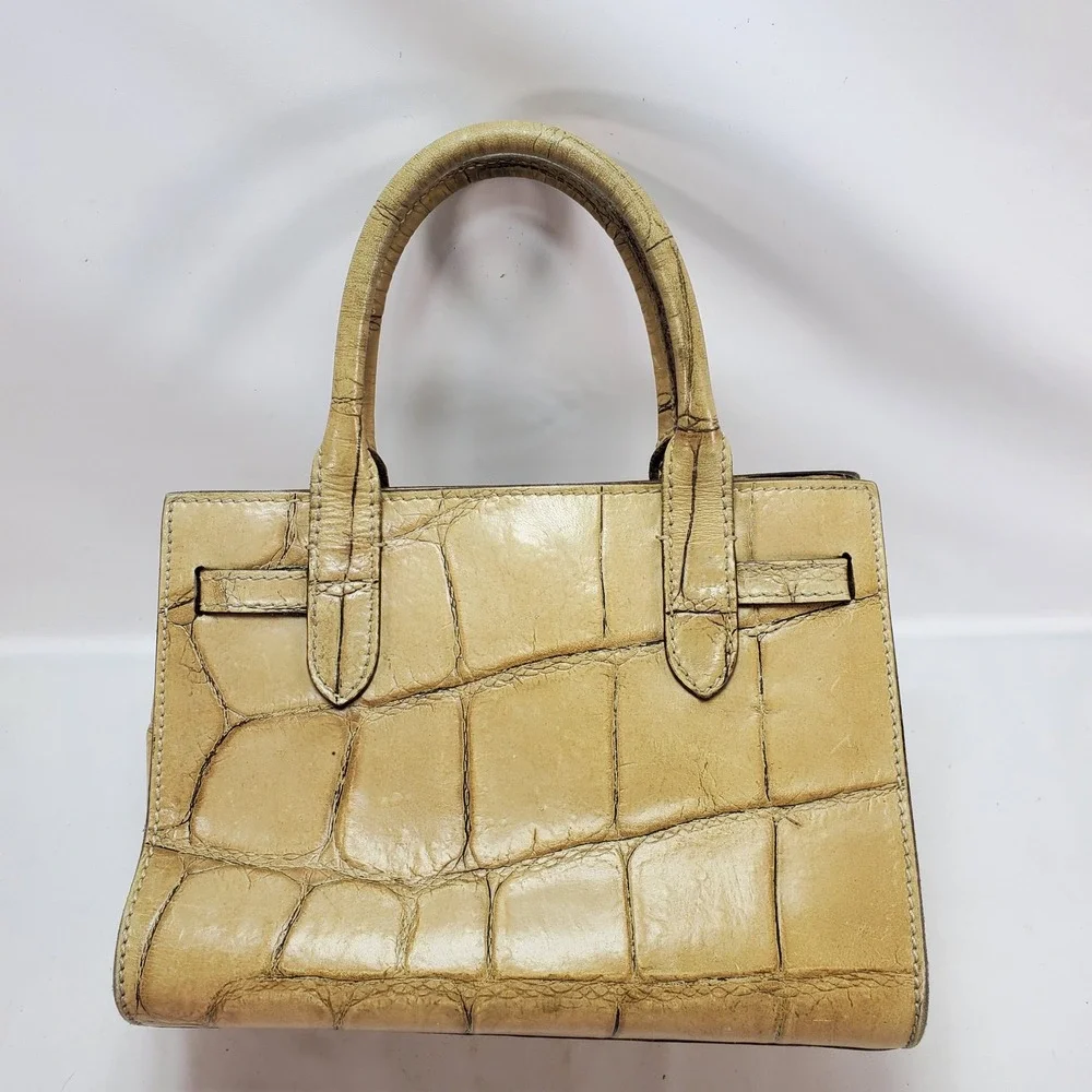 Dooney & Bourke Satchel Beige Croc Embossed Leather Tassel‎ Made in Italy Small